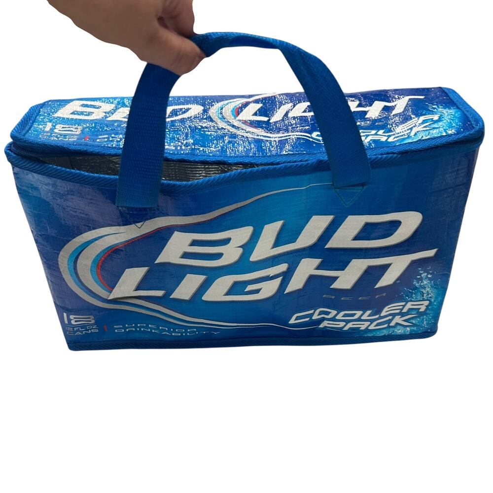 Bud Light Blue Insulated Cooler Tote Bag 18 Can‎ Soft Zip Top